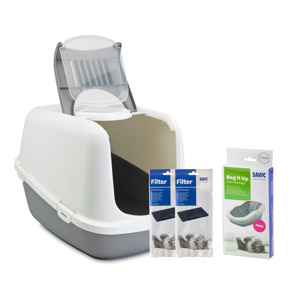 Savic Katzentoilette Nestor Jumbo - Toilette hellgrau/weiß + 2 extra Filter + 6 Bag it up Savic Katzentoilette Nestor Jumbo - Toilette hellgrau/weiß + 2 extra Filter + 6 Bag it up von savic