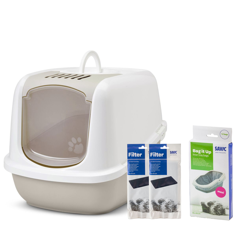 Savic Katzentoilette Nestor Jumbo - Toilette mocca/weiß + 2 extra Filter + 6 Bag it up Savic Katzentoilette Nestor Jumbo - Toilette mocca/weiß + 2 extra Filter + 6 Bag it up von savic