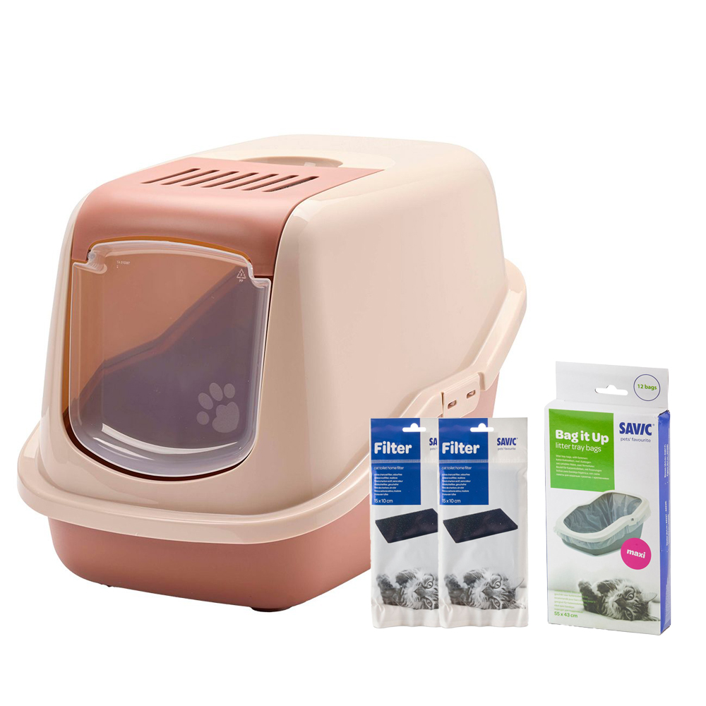 Savic Katzentoilette Nestor - Starterset: Toilette champagner rosa/toskana rot + 2 Filter + 12 Bag it up Savic Katzentoilette Nestor - Starterset: Toilette champagner rosa/toskana rot + 2 Filter + 12 Bag it up von savic