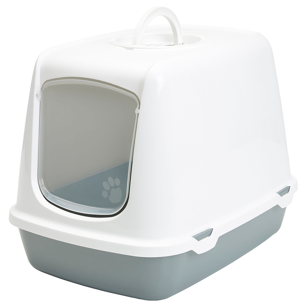 Savic Katzentoilette Oscar - Starterset: Toilette hellgrau/weiß + 2 extra Filter + 12 Bag it up von savic