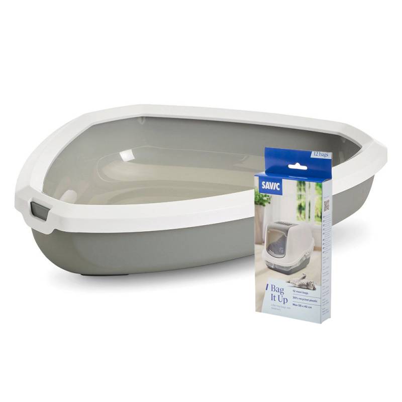 Savic Rincon Ecktoilette mit Rand - Starterset: Toilette grau/weiß + 12 Bag it up von savic