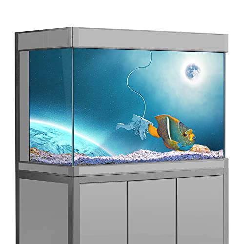 Aquarien-Hintergrundaufkleber, Astronaut außerhalb des Planeten, HD-Druck, Tapete, Aquarium-Hintergrund, Dekorationen, PVC-Landschaftsposter (15,7 x 23,6 (40 x 60 cm) von sb little