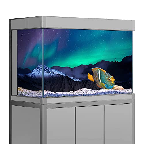 Aquarium-Dekoration, Hintergründe, Aquarium-Aufkleber, HD-Druck, Tapete, dekoratives Papierposter, Aurora Borealis-Berge (19,6 x 39,3 (50 x 100 cm)) von sb little