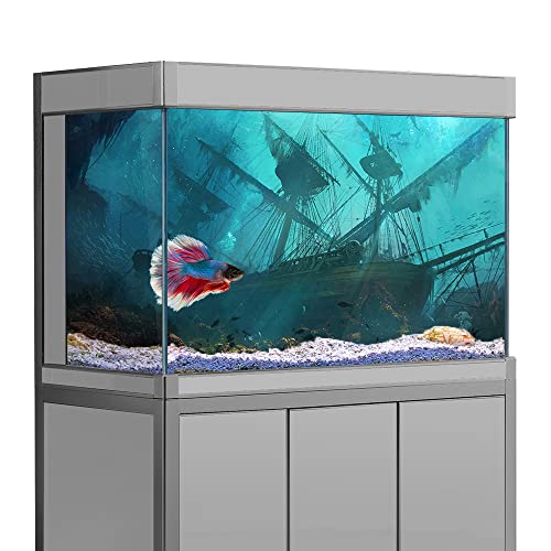 Aquarium-Dekoration, Hintergründe, Aquarium-Aufkleber, HD-Druck, Tapete, dekoratives Papierposter, versunkenes Schiff, Unterwasserruinen, 15,7 x 31,4 (40 x 80 cm)) von sb little