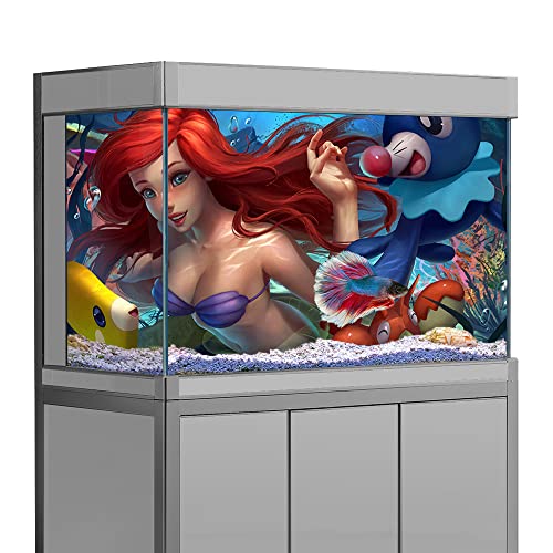 Aquarium Hintergrund Aufkleber, Meerjungfrau Cartoon Niedlich HD Druck Tapete Aquarium Hintergrund Dekorationen PVC Landschaft Poster (15,7 x 31,4 (40 x 80 cm)) von sb little