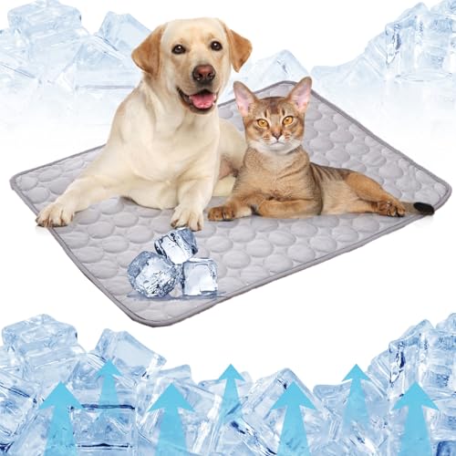 schlafhimmel Pfoten Chill Kühlmatte Hund Katze, Pfotenchill Kuhlmatte, Cooling Mat Ohne Gel Kühl Hundedecke Selbstkühlend (Grau, XL, 100 * 75cm) von schlafhimmel