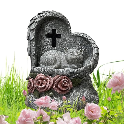 scyca Gedenksteine für Haustiere, Grabsteine für Hunde, Grabsteine für Hunde mit Grabstein für Haustiere, solarbetriebenes Gedenkschild für Haustiere, schlafende Katzenstatue, von scyca