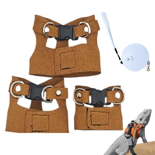 scyca Reptiliengeschirr, Geschirr für kleine Tiere | Verstellbares Geschirr aus Kunstleder mit Zugseil - 3 x Geschirr für Eidechse, Eichhörnchen, Chamäleon, Hamster, Frettchen, kleines Tier von scyca