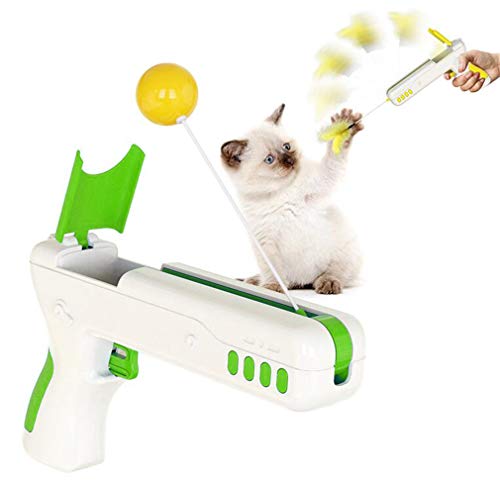 Einziehbares interaktives Katzenspielzeug, Katzenball Federn, lustiges Rebound-Pistole, verbessert die Intelligenz, lindert langweilig Unterhaltungstraining Sport Haustierspielzeug für Katzen (grün) von seaNpem