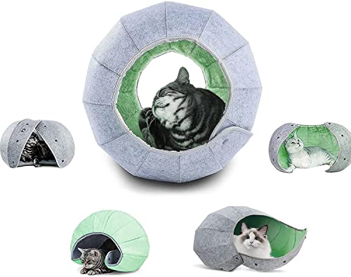 Katzenbetten für Indoor Katzen, Faltbar & Waschbar Filz Katzenhöhle Bett, Kratzfest Bequem Katzenhaus Spielzeug (Grün) von seaNpem