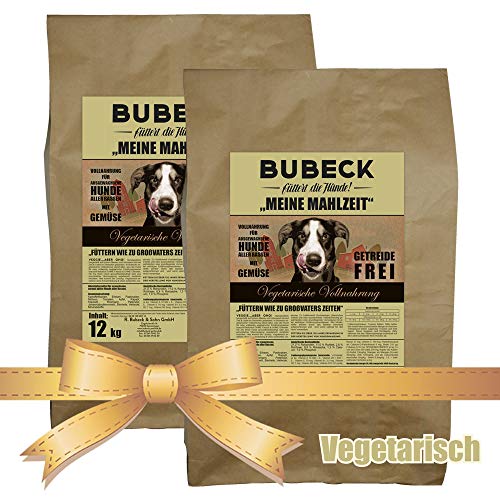 Trockenfutter für Hunde | Vegetarisch mit Äpfel & Kokosöl | Hundefutter getreidefrei | vegetarische Vollnahrung für Hunde | für futtersensible Hunde geeignet | 2 x 12 Kg | gebackenes Hundefutter von seit 1893 Bubeck