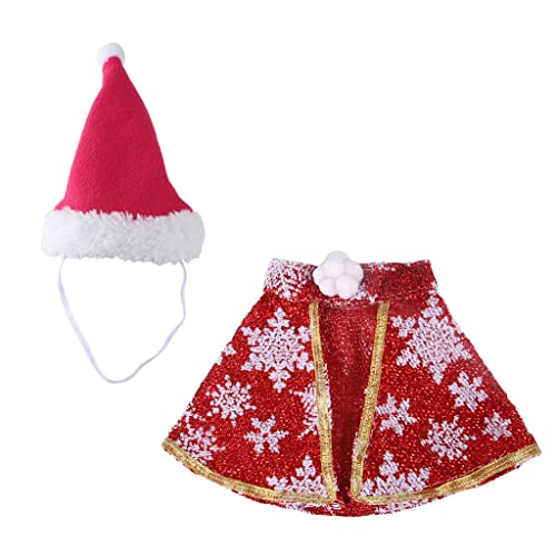 Haustier-Weihnachtskostüm-Set, verstellbarer Umhang mit rotem Weihnachtsmütze, Katzen-Kopfbedeckung, Party-Zubehör, Katze, Hund, Weihnachtsanzug, Katze, Kätzchen, Welpen von seluluory