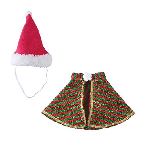 Haustier-Weihnachtskostüm-Set, verstellbarer Umhang mit rotem Weihnachtsmütze, Katzen-Kopfbedeckung, Party-Zubehör, Katze, Hund, Weihnachtsanzug, Katze, Kätzchen von seluluory