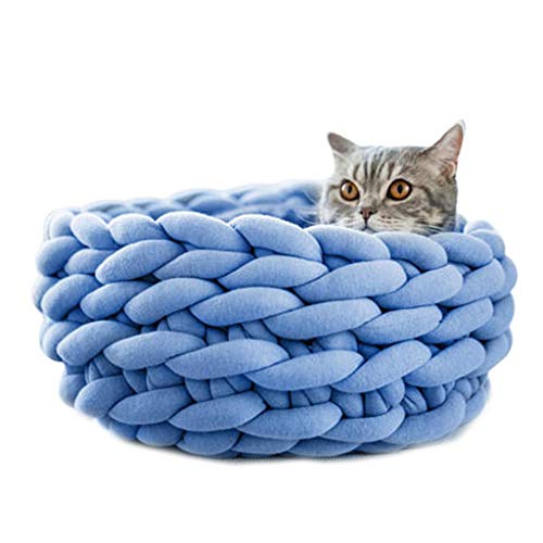 Kleines Katzenbett für Hauskatzen, handgemachte Baumwoll-Katzenbettmatten, rundes Haustierbett aus weichem Plüsch für kleine Katzen, verbessert den Schlaf und hält warm, waschbares Haustierbett mit ru von seluluory