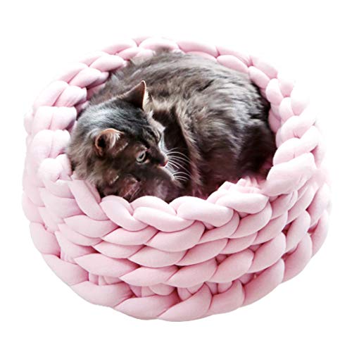 Kleines Katzenbett für Hauskatzen, handgemachte Baumwoll-Katzenbettmatten, rundes Haustierbett aus weichem Plüsch für kleine Katzen, verbessert den Schlaf und hält warm, waschbares Haustierbett mit ru von seluluory