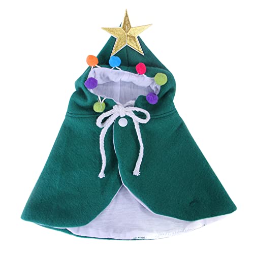 Weihnachts-Kostüm mit niedlichem, lustigem Pom-Pom-Kostüm, Umhang für kleine Katzen, Hunde, Weihnachten, Haustier-Umhang, Haustierbekleidung für Weihnachtsfeier (L, Grün) von semen
