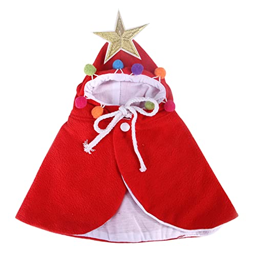Weihnachts-Kostüm mit niedlichem, lustigem Pom-Pom-Kostüm, Umhang für kleine Katzen, Hunde, Weihnachten, Haustier-Umhang, Haustierbekleidung für Weihnachtsfeier (L, Rot) von semen