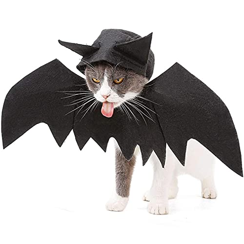 semen Haustierkostüm Halloween Katze Und Hund Kleidung Schwarzer Kostüm mit Fledermausflügeln und spitzem Hut von semen