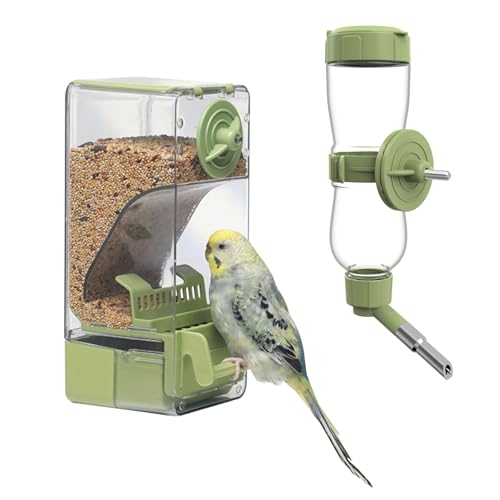 Automatischer Vogelfutterspender Wasserspender Set, Vogelkäfig-Futterspender mit Sitzstange für Wellensittiche, Sittiche, Kanarienvögel, Nymphensittiche, Finken (Grün) von septillar