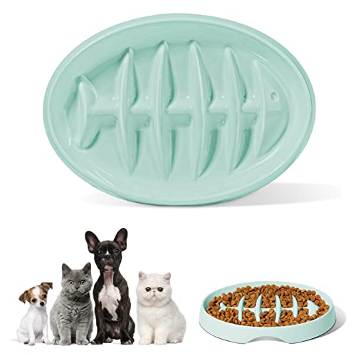 Antischlingnapf Katze, rutschfest Fishbone-Design Katzennapf, Lustiger Interaktiver Puzzle Futternapf für Katze und Welpen (Grün) von septillar
