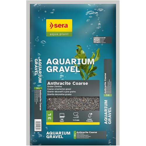 sera Aquarium Gravel Anthracite Coarse 3 L | Bodengrund für alle Süßwasseraquarien | verträglich für Fische, Welse und Garnelen | natürliche Optik | 3 Liter Inhalt | Anthrazit - grob von sera