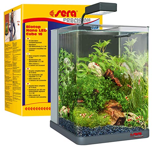 sera Biotop Nano LED Cube 16 - 16 l Süßwasser-Nano-Komplettaquarium mit LED Beleuchtung und 3-Kammer-Filter von sera