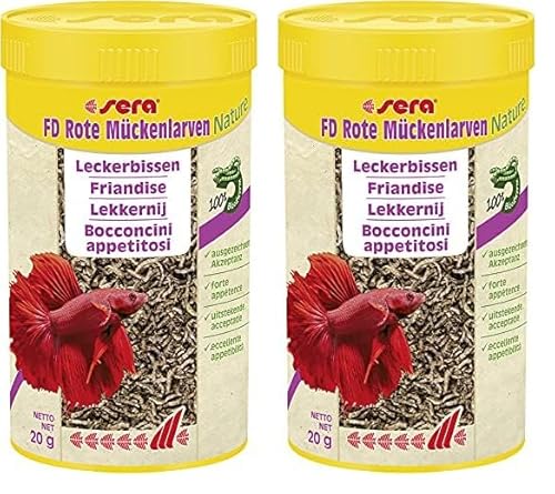 sera FD Rote Mückenlarven Nature 250 ml - Der Leckerbissen für Jungfische und Feinschmecker - Fischfutter fürs Aquarium mit sehr hoher Verwertbarkeit, somit weniger Algen (Packung mit 2) von sera