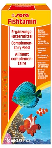 sera Fishtamin 100 ml | Ergänzungsfuttermittel aus emulgierten Multivitaminkonzentrat für mehr Vitalität | Für Süß- & Meerwasserfische | Beugt Mangelerscheinungen vor | Stärkt Abwehr & Gesundheit von sera
