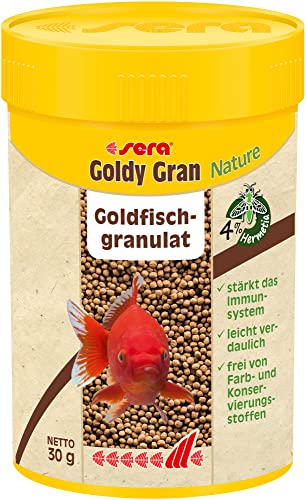 sera Goldy Gran Nature 100 ml - Granulatfutter für größere Goldfische mit 4 % Insektenmehl, Goldfischfutter fürs Aquarium mit hoher Futterverwertbarkeit und somit weniger Algen von sera