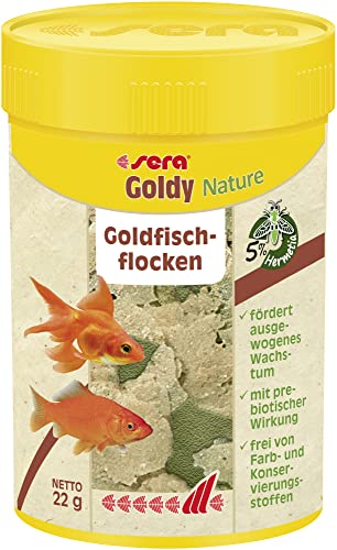 sera Goldy Nature 100 ml - Goldfischfutter für gesundes Wachstum & prächtige Farben, Fischfutter fürs Aquarium, Flockenfutter mit hoher Futterverwertbarkeit und somit weniger Algen von sera