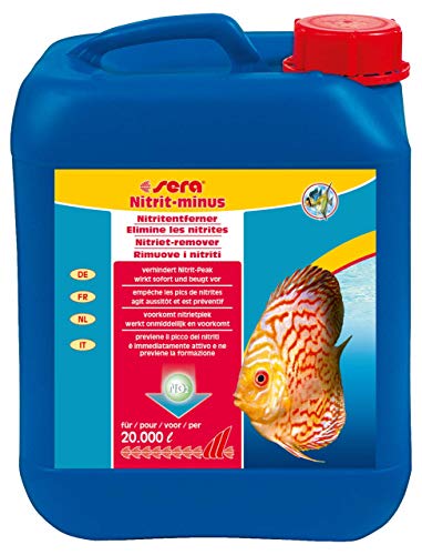 sera Nitrit-minus 5 Ltr. - Wasseraufbereiter Aquarium, Soforthilfe gegen Nitrit, entfernt bis zu 1,5 mg/l Nitrit pro Dosierung beugt Nitritpeak vor von sera