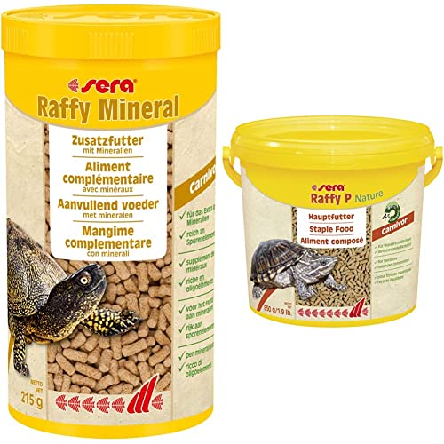 sera Raffy Mineral 1000 ml (215 g) - Schließt Versorgungslücken zuverlässig, Wasserschildkröten Futter & Raffy P Nature 3,8 L (850 g) - Die ausgewogene Grundlage für Wasserschildkröten von sera