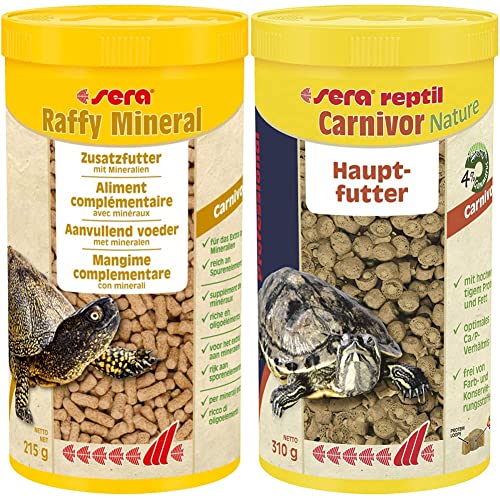 sera Raffy Mineral 1000ml(215g), Schließt Versorgungslücken zuverlässig, Wasserschildkröten Futter & reptil Professional Carnivor Nature 1000ml(310g), Das Zweikomponentenfutter für carnivore Reptilien von sera