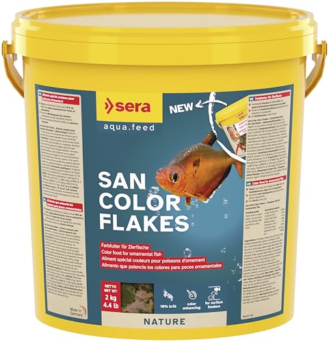 sera San Color Flakes 10 L (2 kg) | Für oberflächenfressende Zierfische | Ohne künstliche Farb- und Konservierungsstoffe | Mit 10% Krill & Haematococcus-Algen | Für natürliche Farbentwicklung von sera