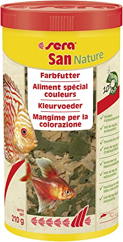 sera San Nature 1000 ml - Farbfutter aus Flocken mit 10% Krill für die natürliche Farbentwicklung, Flockenfutter fürs Aquarium, Fischfutter mit hoher Futterverwertbarkeit (und somit weniger Algen) von sera