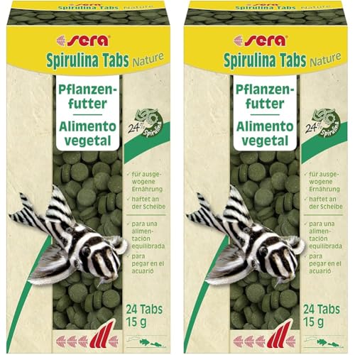 sera Spirulina Tabs Nature 24 Tabs (15 g) - Hafttabletten mit 24% Spirulina für eine gesunde Verdauung und Vitalität, Futtertabletten Aquarium (Packung mit 2) von sera