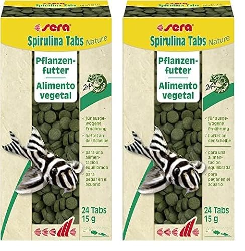 sera Spirulina Tabs Nature 24 Tabs (15 g) - Hafttabletten mit 24% Spirulina für eine gesunde Verdauung und Vitalität, Futtertabletten Aquarium (Packung mit 2) von sera