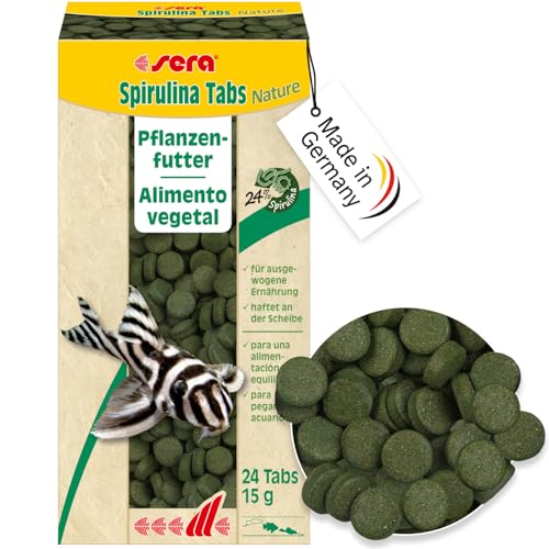 sera Spirulina Tabs Nature 24 Tabs (15 g) - Hafttabletten mit 24 % Spirulina für eine gesunde Verdauung und Vitalität, Futtertabletten Aquarium von sera