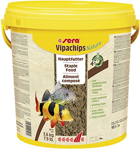 sera Vipachips Nature 10l - Hauptfutter aus Chips mit 4% Insektenmehl, Fischfutter fürs Aquarium für alle Bodenbewohner - mit sehr hoher Futterverwertbarkeit, somit weniger Algen von sera