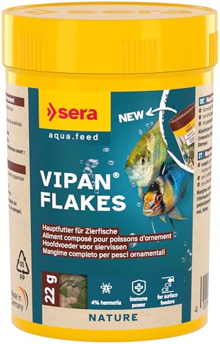sera Vipan Flakes Fischfutter Aquarium Flocken 100ml | Fischfutter für an der Wasseroberfläche fressende Zierfische | Ohne Farb- und Konservierungsstoffe | Für gesundes Wachstum & kräftige Entwicklung von sera