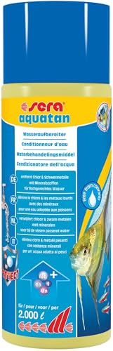 sera aquatan 500 ml | Wasseraufbereiter Aquarium entfernt sofort Chlor & Schwermetalle | Mit Mineralstoffen für fischgerechtes Wasser | pH-Neutrale & Hautschutzkolloide | Für 2000 Liter Aquarienwasser von sera