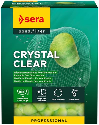 sera crystal clear Professional 350g ein Schwebealgenvernichter oder gegen grünes Wasser im Teich, Filterwatte in Ballform mehrfach auswaschbar, die 3D-Faserstruktur entfernt selbst kleinste Trübung von sera