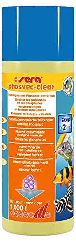 sera phosvec-clear 250 ml - Klare Sicht Beseitigt mineralische Trübungen, entfernt den Hauptalgennährstoff Phosphat, für dauerhaft kristallklares, sauberes Wasser, Wasseraufbereiter fürs Aquarium von sera