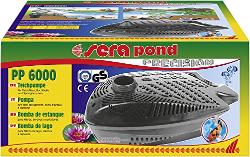 sera pond PP 6000 Teichpumpe | Energiesparender Asynchonmotor | 5600 l/h & 65 Watt | Inklusive Vario-Anschlussstutzen | Ideal für Teichfilter, Bachläufe & Springbrunnen | 4,3 m Wasserstrahl-Höhe von sera