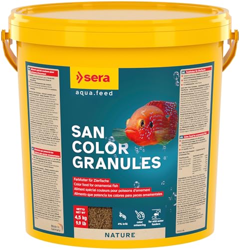 sera San Color Granules 10 L (4,5 kg) | Farbfutter ohne Farb- und Konservierungsstoffe 1.000 ml | mit 4% Krill und astaxanthinreichen Haematococcus-Algen von sera
