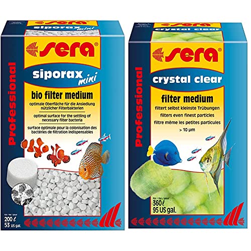 sera siporax Mini Professional 270 g & Crystal Clear 12 Filterbälle (formstabil & mehrfach auswaschbar) die Innovative, patentierte 3D-Faserstruktur entfernt kleinste Trübungen ab 10µm von sera