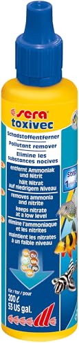 sera toxivec 50ml Wasseraufbereiter fürs Aquarium, entfernt fischtoxisches Ammoniak, Nitrit, bindet Schwermetalle wie Blei, Kupfer, entfernt Chlor, Chloramine, vermindert Nitrat, damit Algen von sera