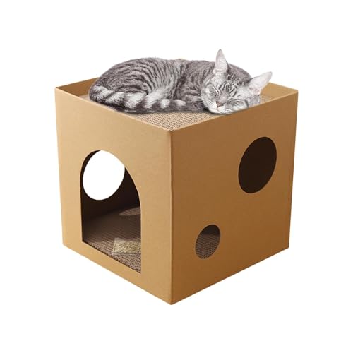 Katzenkratzbox aus Wellpappe - Quadratische Kratzbox, faltbares Katzenhaus für den Innenbereich,Katzenbedarf, Katzenkratzspielzeug, zum Schutz von Möbeln von Shenrongtong