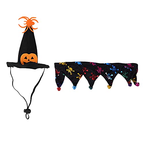 shenruifa Haustier Halloween Kürbishut, Verstellbarer Hut und Kragen Weihnachtsfeier -Kostüm für Hunde und Katzen (Skelettform) von shenruifa
