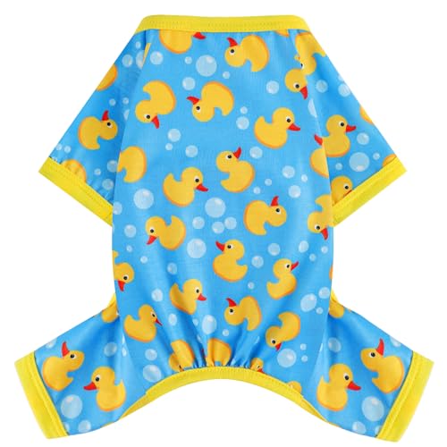 Hunde-Pyjama, Sommer-Hundekleidung für kleine Hunde, Mädchen, Jungen, weich, dehnbar, für Chihuahua, Yorkie, Welpen, Einteiler, Pyjama, Katze, Haustier-Jammies-Outfit, blaue Ente, Größe M von shifenmei